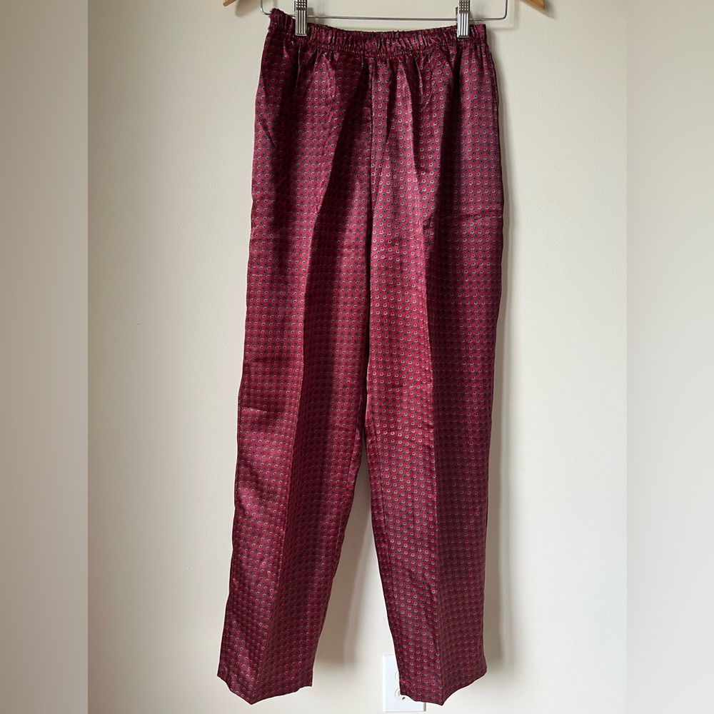 Katelyn Court Maroon Navy Gray Geometric Flower Print Satin Feel Pajamas Size S - Picture 5 of 12